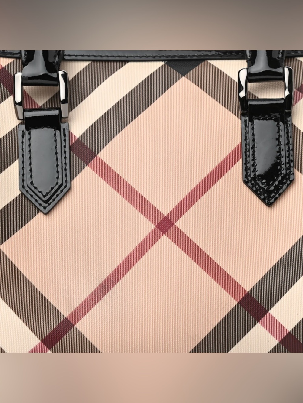 BURBERRY Supernova Check Patent Small Chester Bowling Bag Black - Picture 3 of 15